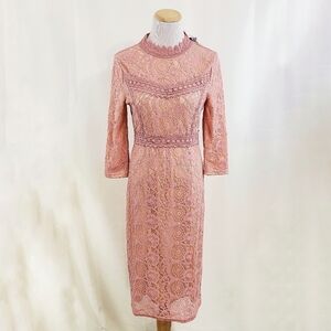 Downeast Elegant lace sheath dress mauve pink XS NEW